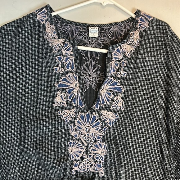 FREE PEOPLE Embroidered Pullover Tunic Kaftan Cover Up Drawstring Waist - Picture 5 of 7